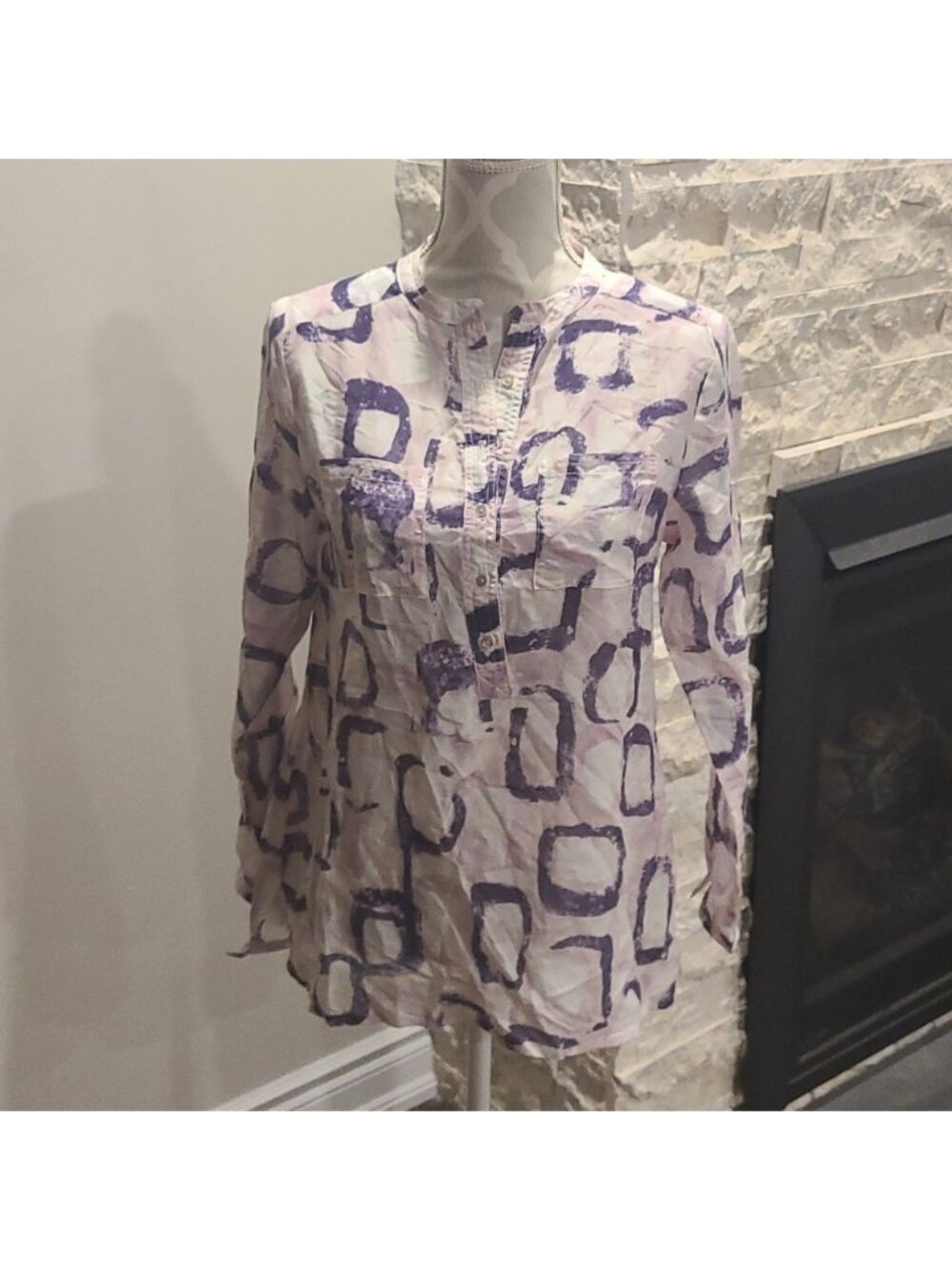 Robert Kitchen Blouse Cotton Silk Blend  Purple, Pink, white